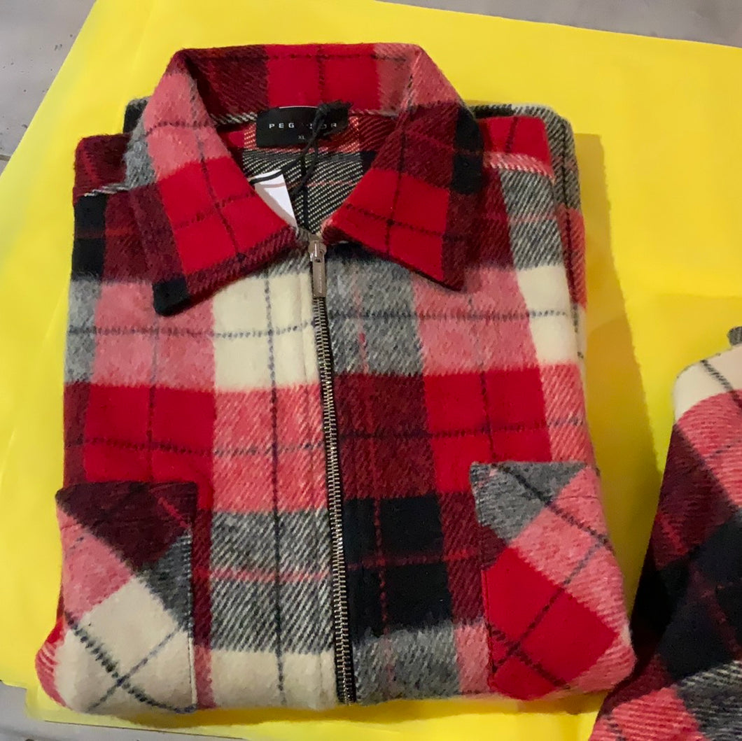 Pegador Bale Emroidery Heavy Flannell Zip Shirt Shirt Light Red