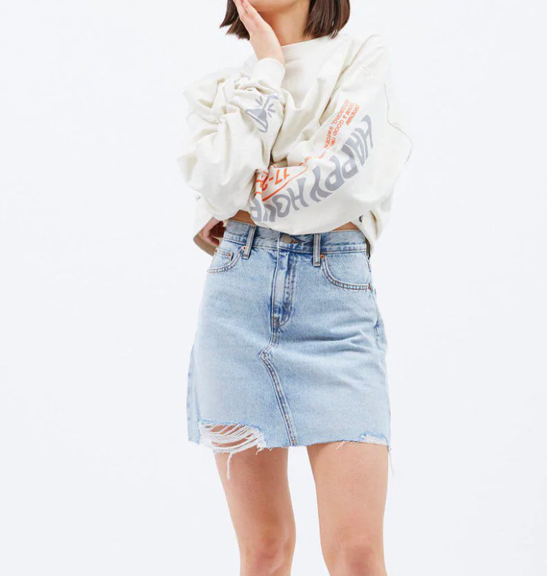 DrDenim Echo Skirt Bleach Sky Trashed Hem